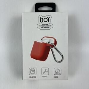 iJoy Silicone Protective Cover For Airpods Red w/ Carabineer Ring, Shockproof